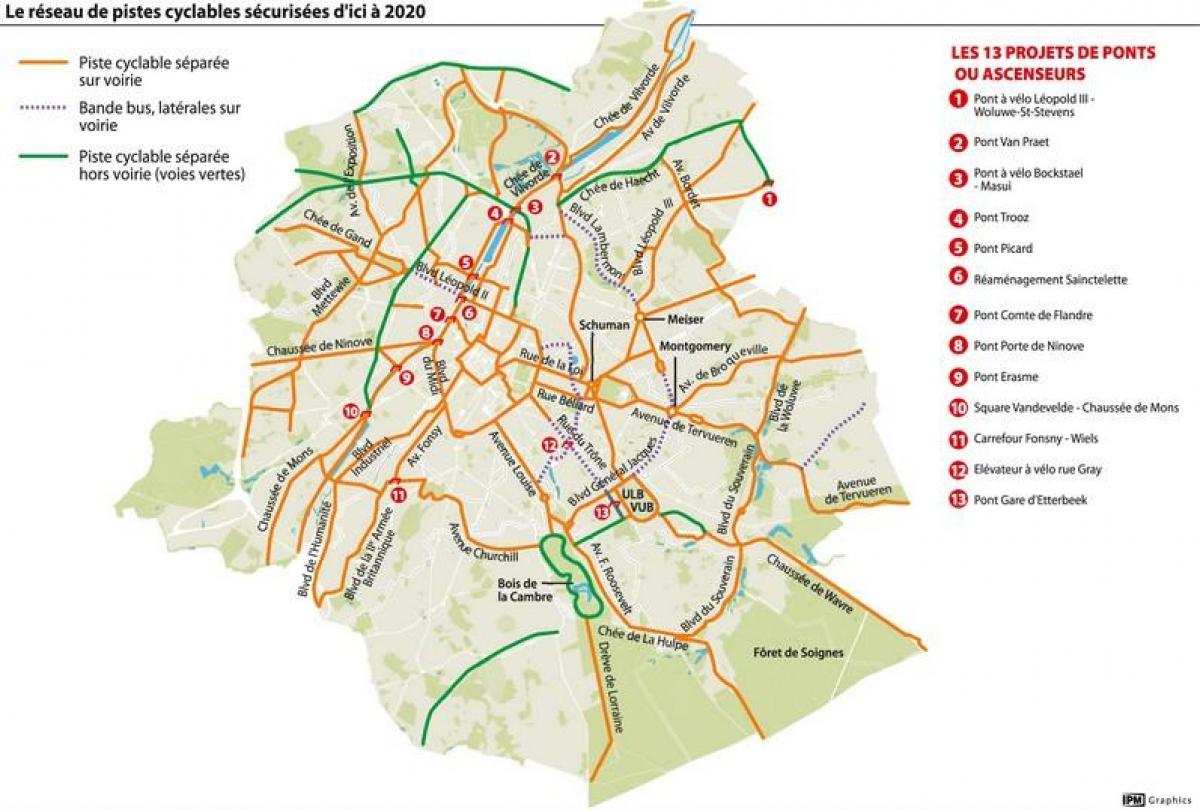 de kaart van Brussel, fiets