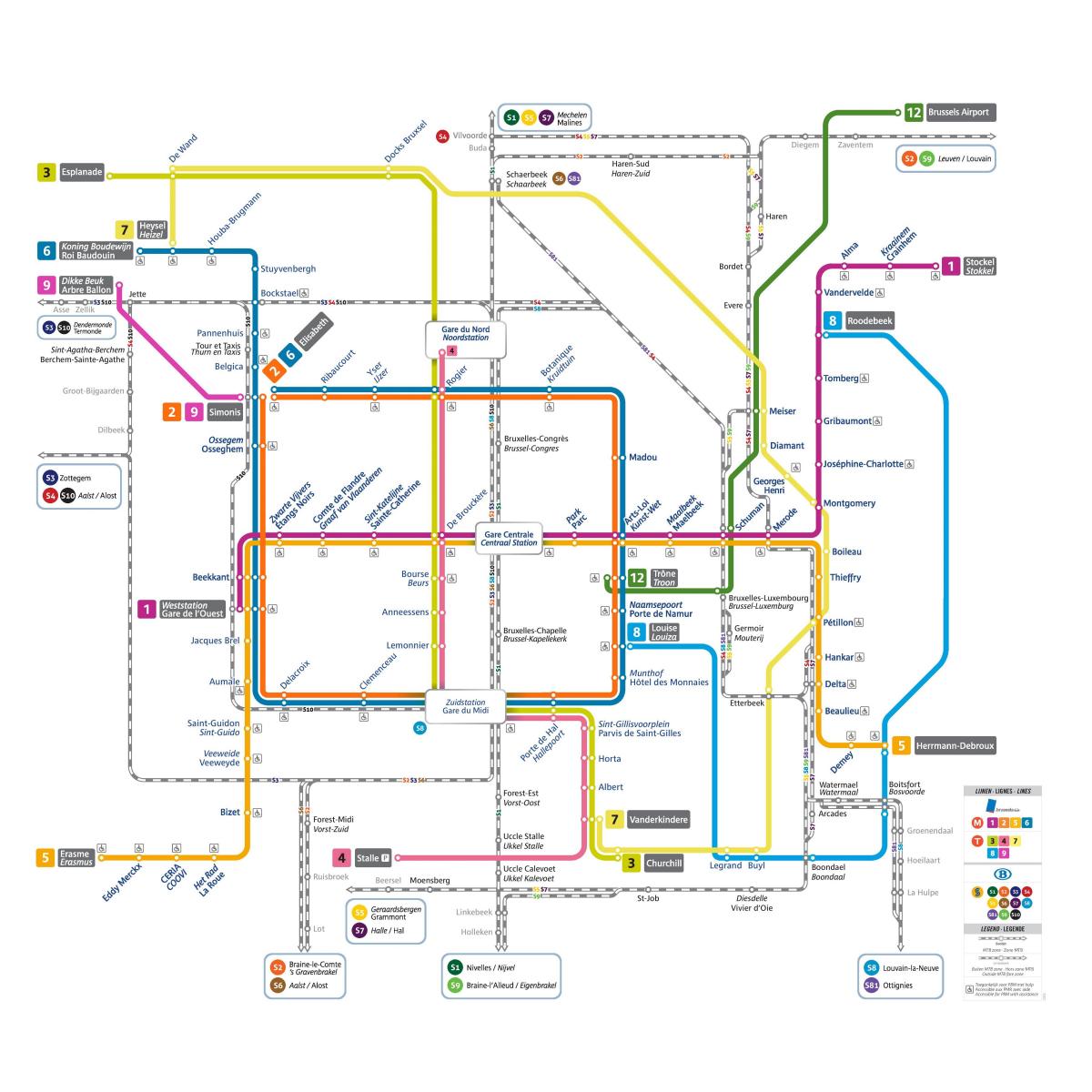 pdf kaart van Brussel met de trein