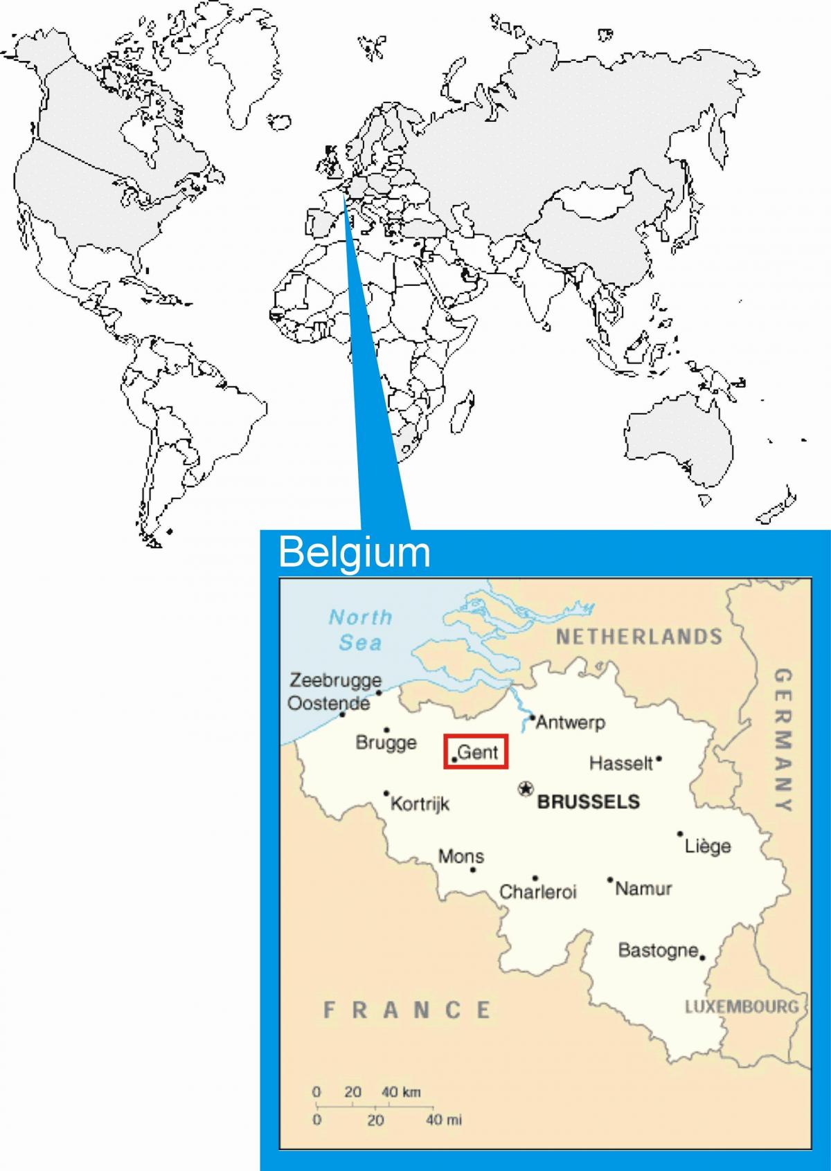 Brussel-kaart in de wereld